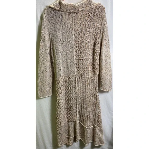 Pure Handknit Tan Cotton Cardigan Sweater M/L Long Button Up Boho Cottage Core - Picture 6 of 8